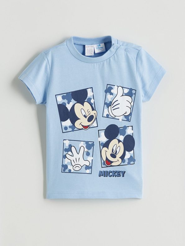 LCW Baby Blue Mickey Mouse Printed Boys' Shorts Set