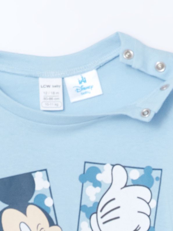 LCW Baby Blue Mickey Mouse Printed Boys' Shorts Set