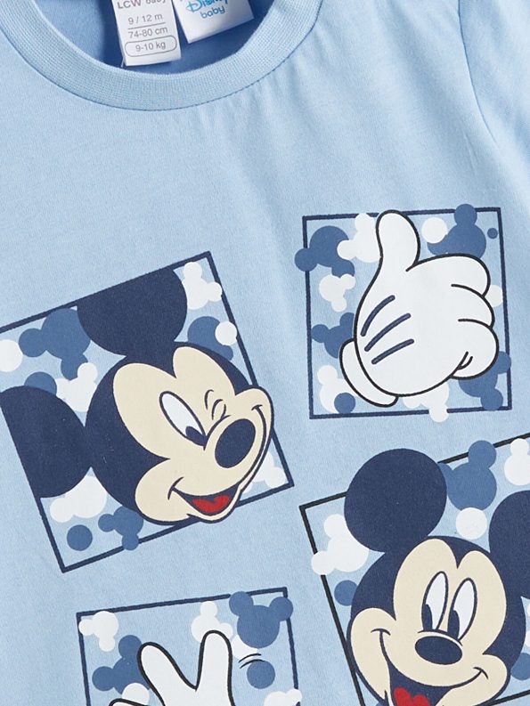 LCW Baby Blue Mickey Mouse Printed Boys' Shorts Set