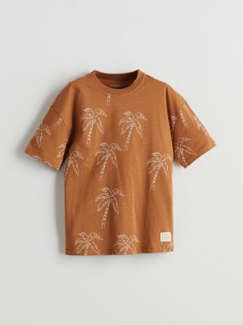 LCW Kids Brown Printed Cotton Boys T-Shirt and Shorts Set