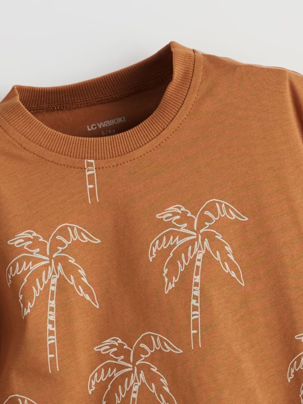 LCW Kids Brown Printed Cotton Boys T-Shirt and Shorts Set