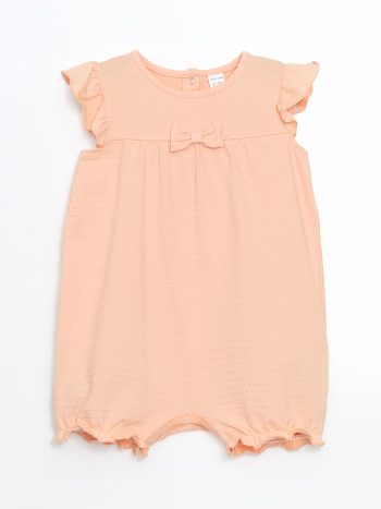 LCW Baby Pink Round Neck Ruffle Sleeve Baby Girl Romper