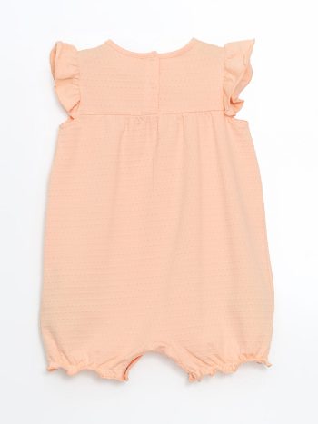 LCW Baby Pink Round Neck Ruffle Sleeve Baby Girl Romper