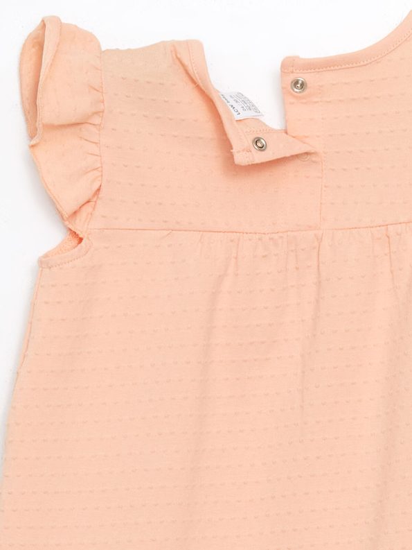 LCW Baby Pink Round Neck Ruffle Sleeve Baby Girl Romper