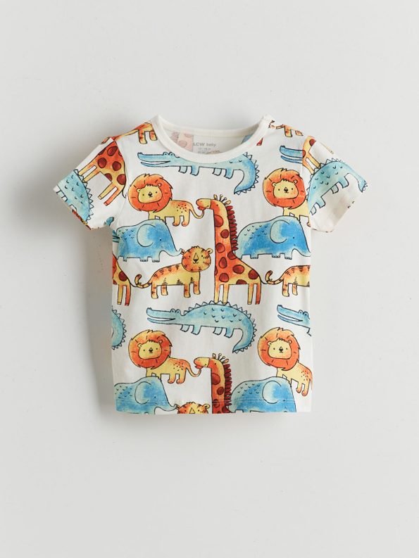 LCW Baby Cream Printed Short Pajama Set for Boys