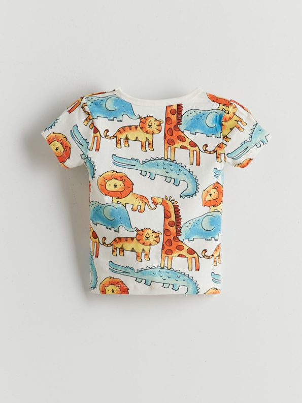LCW Baby Cream Printed Short Pajama Set for Boys