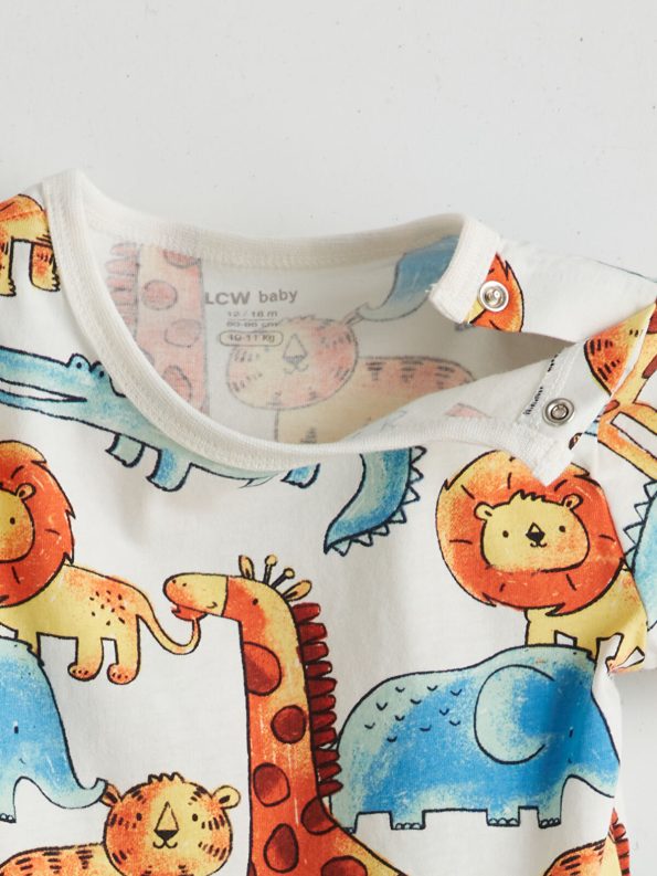 LCW Baby Cream Printed Short Pajama Set for Boys