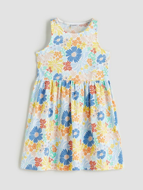 LCW Kids Cream Floral Print Sleeveless Dress
