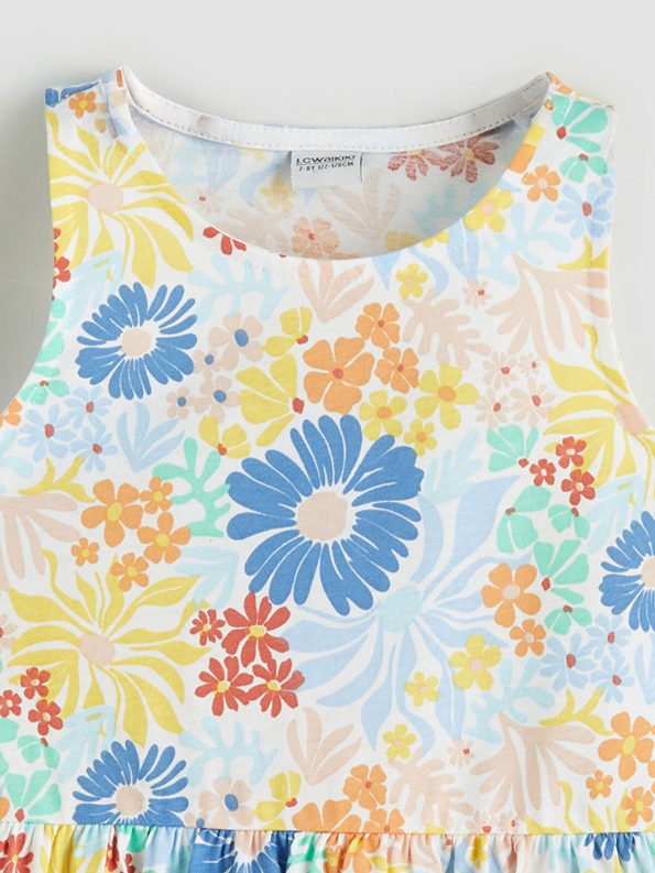 LCW Kids Cream Floral Print Sleeveless Dress