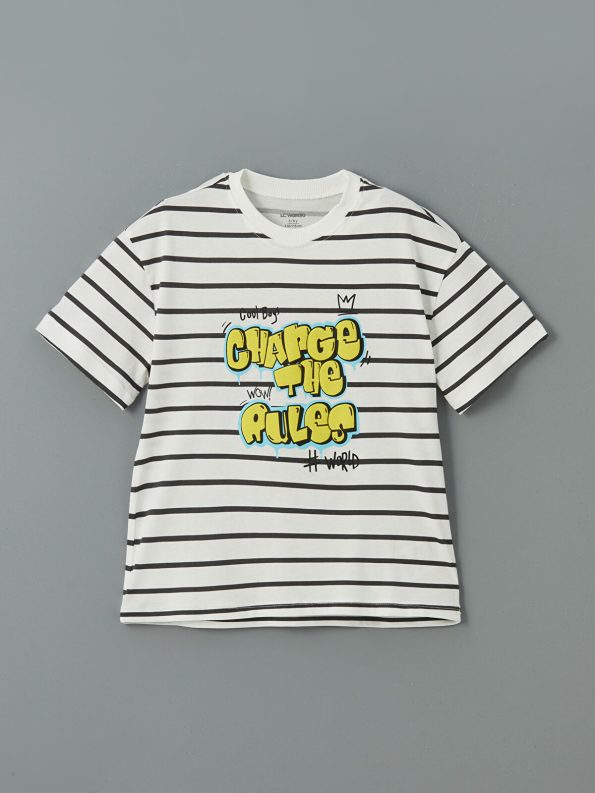 LCW Kids Cream Crew Neck Printed T-Shirt and Shorts Set