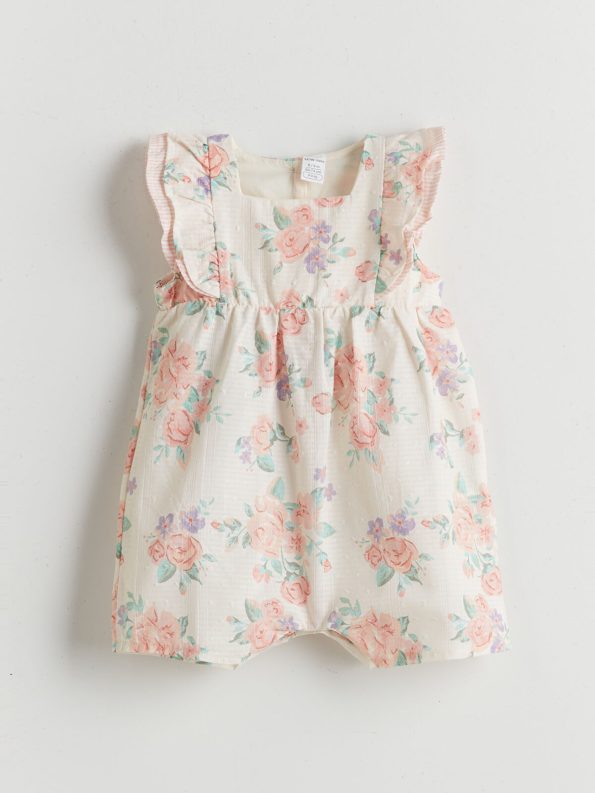 LCW Baby Beige Square Neck Floral Romper