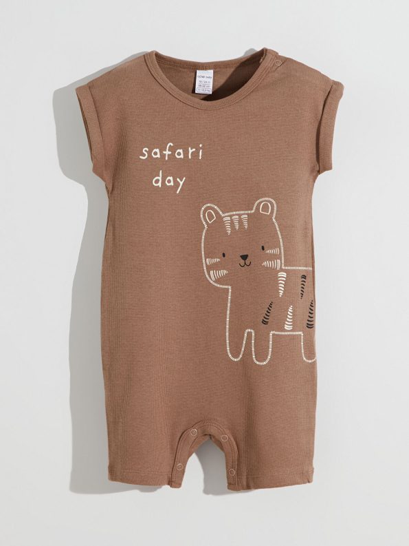 LCW Baby Beige Printed Boy's Cotton Romper Set