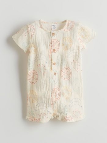 LCW Baby Beige Short Sleeve Muslin Romper for Boys