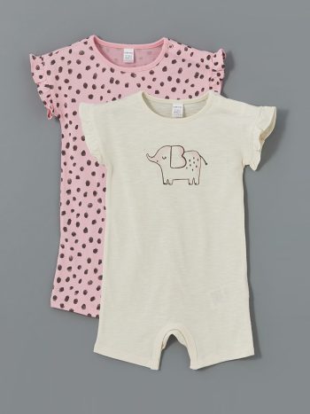 LCW Baby Beige Ruffled Short Sleeve Romper Set for Girls