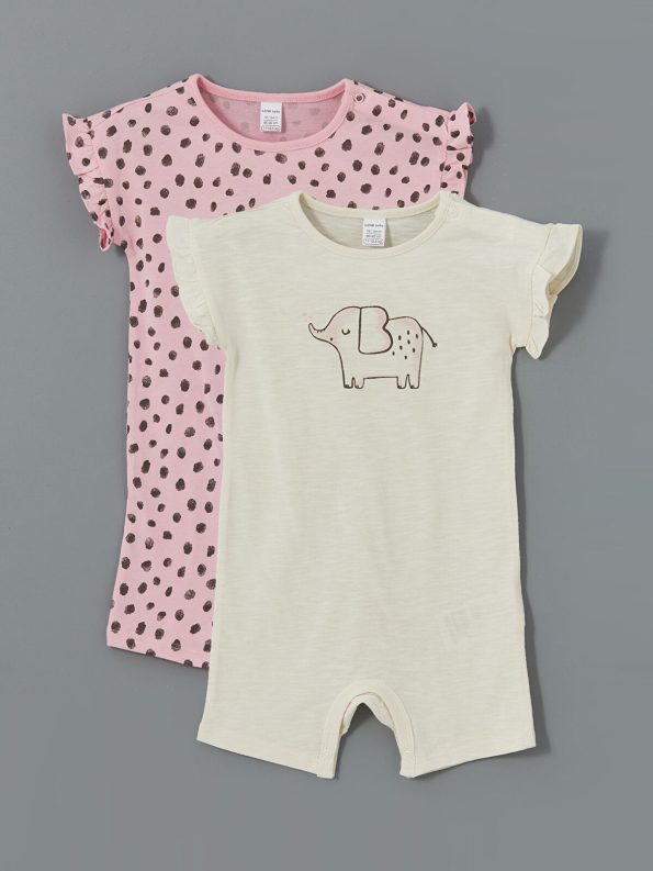 LCW Baby Beige Ruffled Short Sleeve Romper Set for Girls