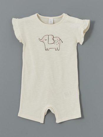 LCW Baby Beige Ruffled Short Sleeve Romper Set for Girls