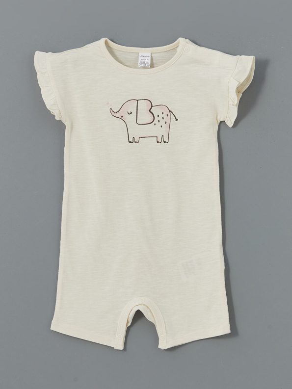LCW Baby Beige Ruffled Short Sleeve Romper Set for Girls