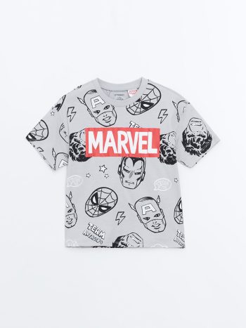 LCW Kids Gray Marvel Printed Boys T-Shirt and Shorts Set