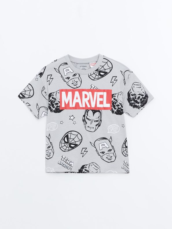 LCW Kids Gray Marvel Printed Boys T-Shirt and Shorts Set