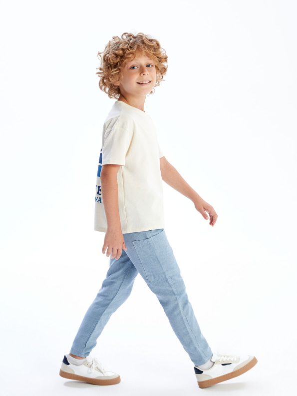 LCW Kids Blue Linen Blend Boys Cargo Pants