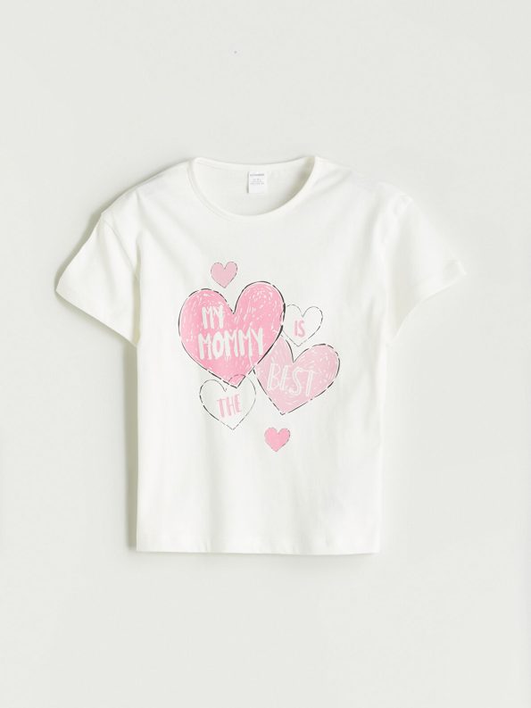 LCW Kids Cream Printed Crew Neck T-Shirt for Girls