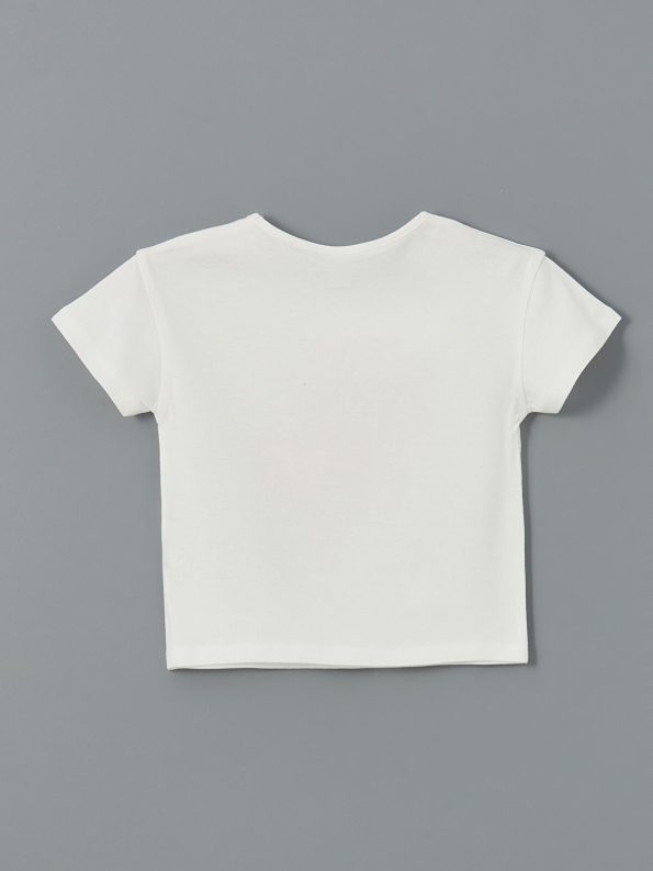 LCW Kids Cream Printed Crew Neck T-Shirt for Girls