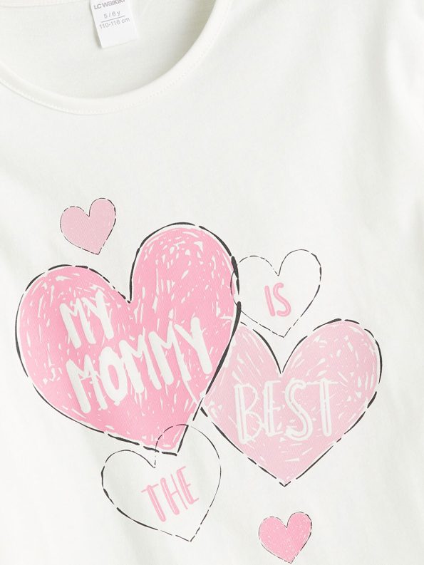 LCW Kids Cream Printed Crew Neck T-Shirt for Girls