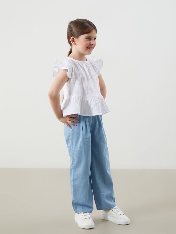 LCW Kids White Muslin Girls' Blouse and Pants Set