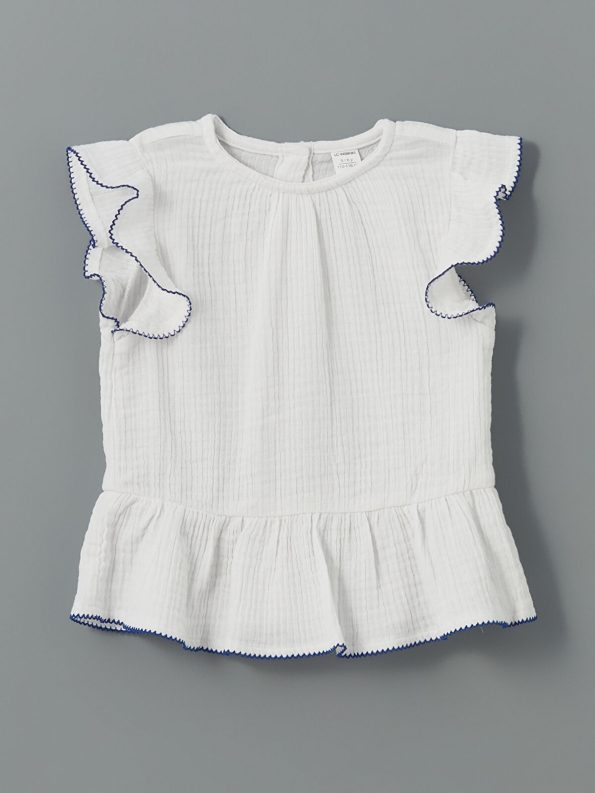 LCW Kids White Muslin Girls' Blouse and Pants Set