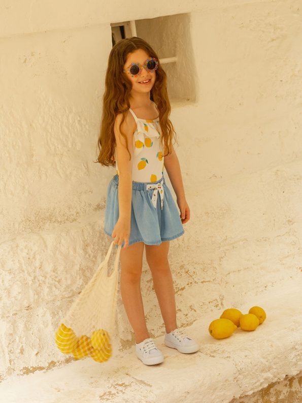 LCW Kids Blue Ribbon Detail Girls' Denim Shorts
