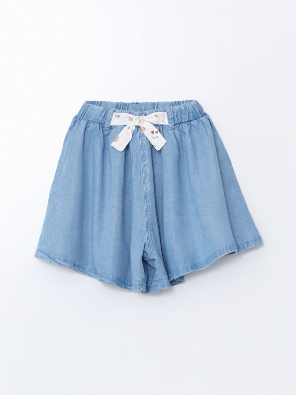 LCW Kids Blue Ribbon Detail Girls' Denim Shorts