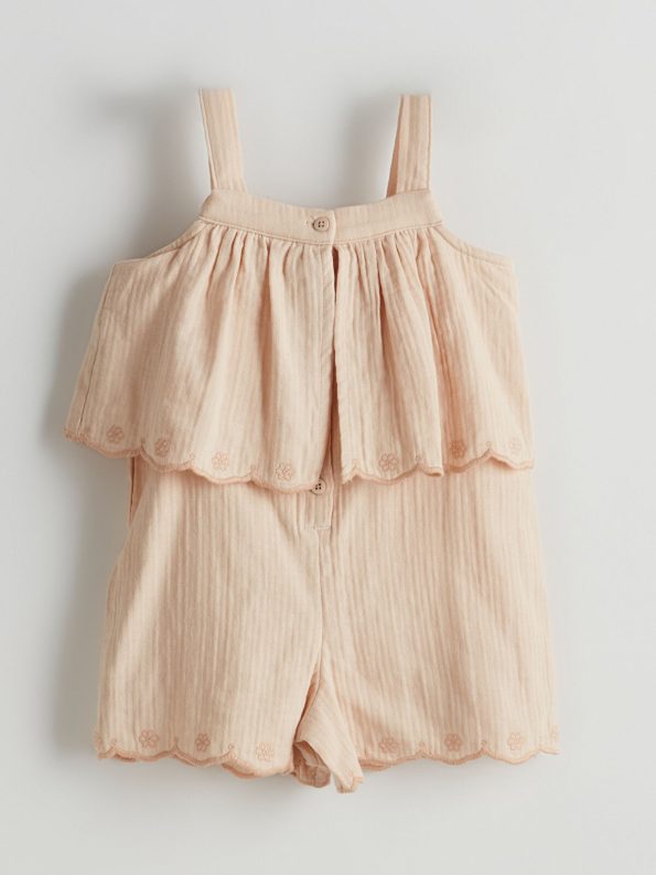 LCW Kids Beige Square Neck Ruffled Girl's Overall