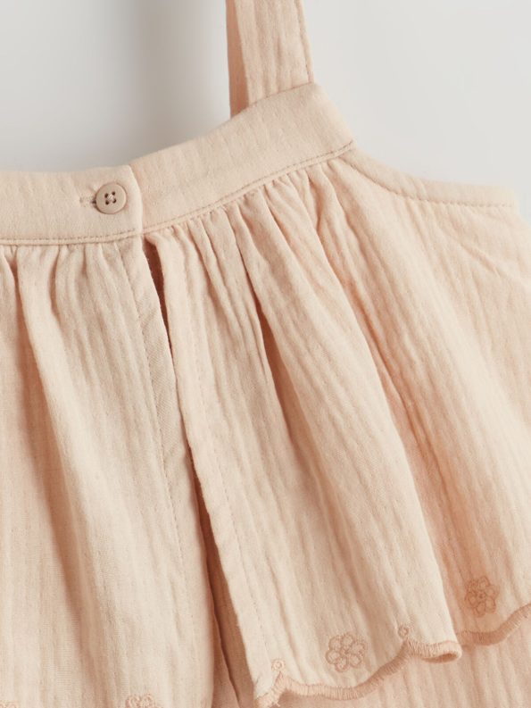 LCW Kids Beige Square Neck Ruffled Girl's Overall