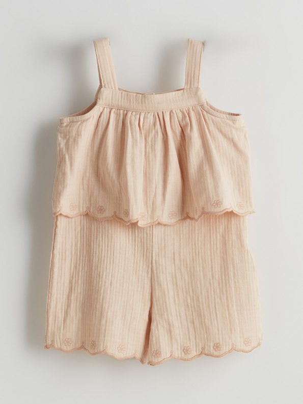 LCW Kids Beige Square Neck Ruffled Girl's Overall