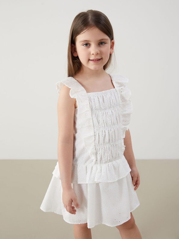 LCW Kids White Square Neck Lace Dress