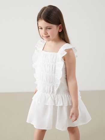 LCW Kids White Square Neck Lace Dress