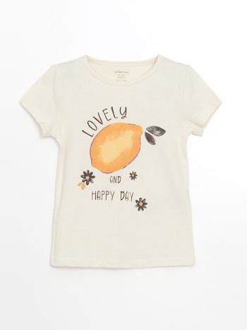 LCW Baby Beige Lemon Print Girls' T-Shirt