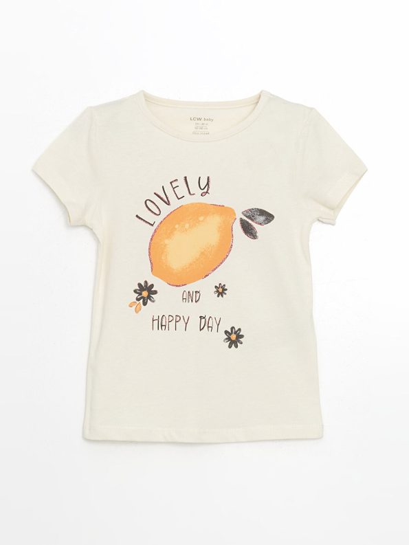 LCW Baby Beige Lemon Print Girls' T-Shirt