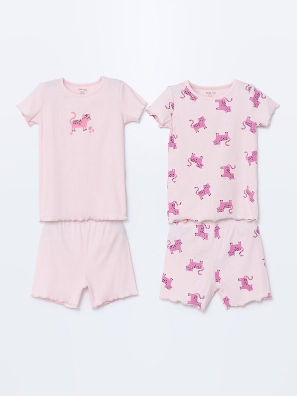 LCW Baby Pink Short Sleeve Pajama Set for Girls