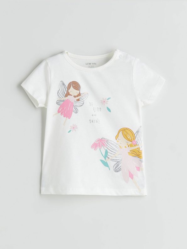 LCW Baby Cream Short Sleeve Pajama Set for Girls