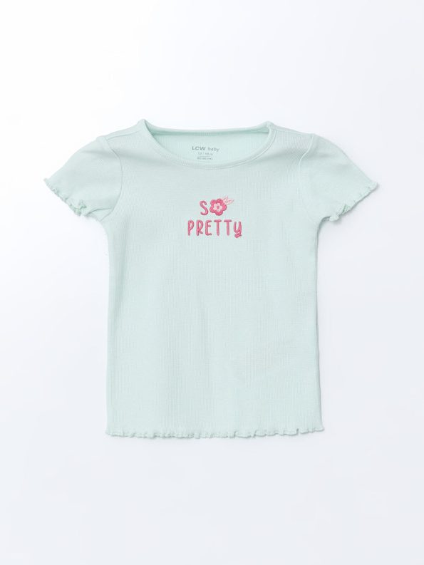LCW Baby Green Floral Print Short Pajama Set for Girls