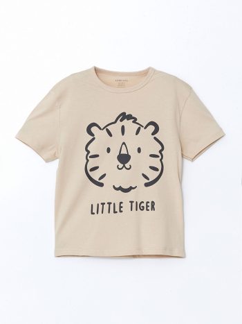 LCW Baby Beige Printed Short Sleeve Pajama Set for Boys