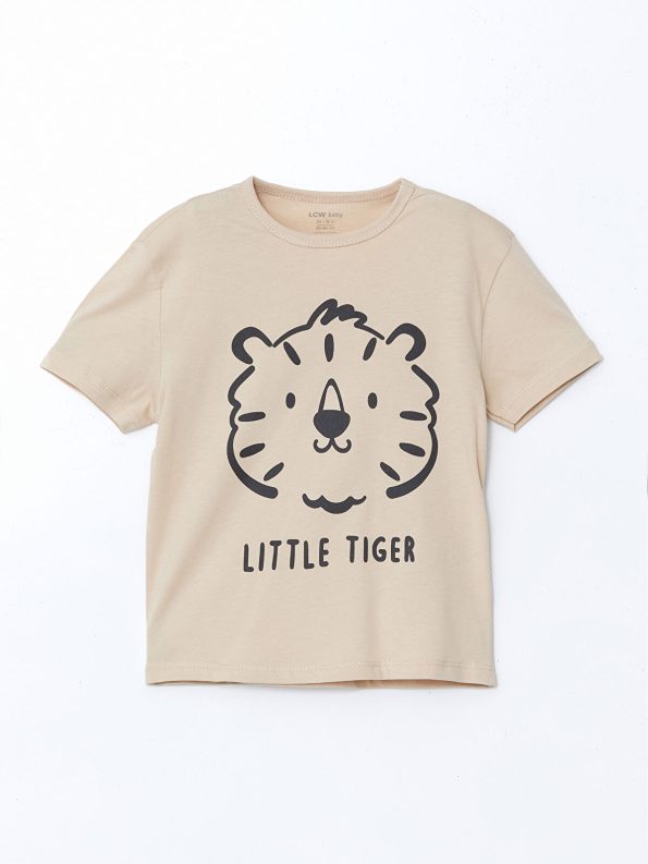 LCW Baby Beige Printed Short Sleeve Pajama Set for Boys