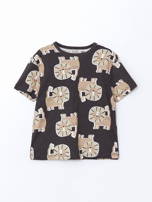 LCW Baby Beige Printed Short Sleeve Pajama Set for Boys