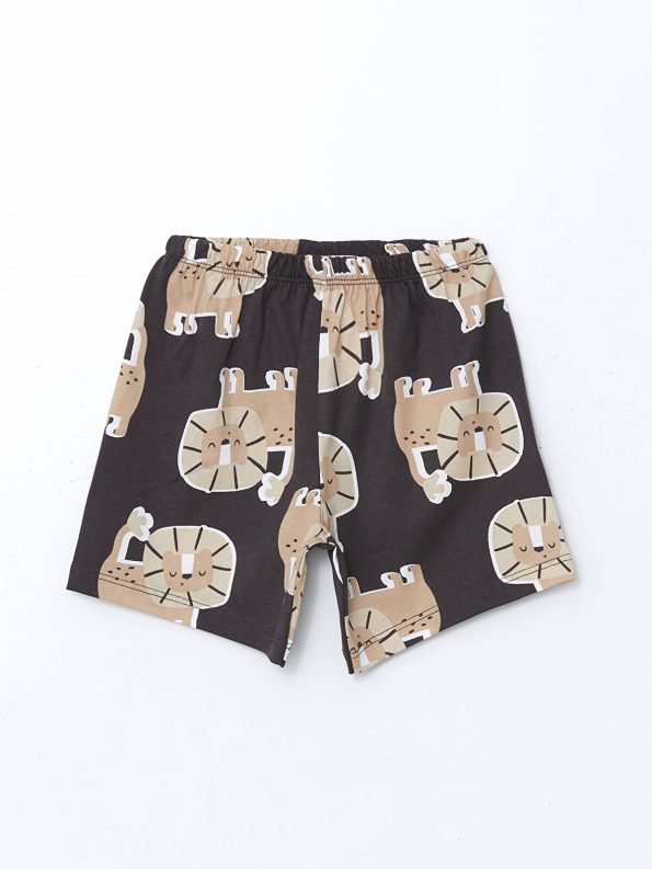 LCW Baby Beige Printed Short Sleeve Pajama Set for Boys