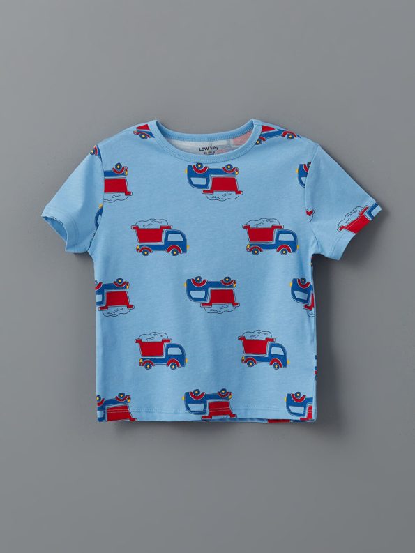 LCW Baby Blue Printed Short Sleeve Pajama Top for Boys