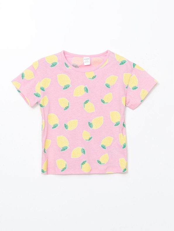LCW Kids Pink Lemon Print Girls T-Shirt and Shorts Set