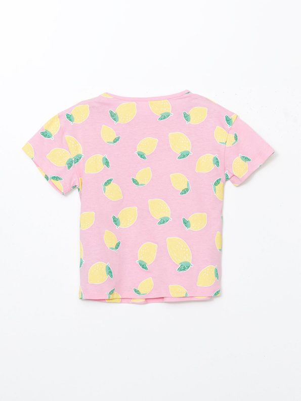 LCW Kids Pink Lemon Print Girls T-Shirt and Shorts Set