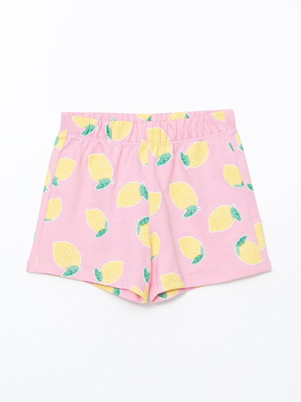 LCW Kids Pink Lemon Print Girls T-Shirt and Shorts Set