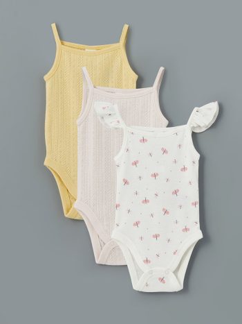 LCW Baby Cream Square Neck Girls' Bodysuit Set of 3